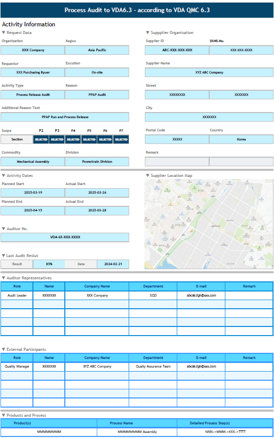 VDA 6.3 Process Audit – Full Package Form header vda