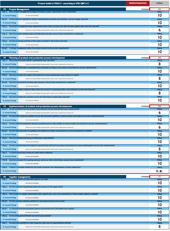 VDA 6.3 Process Audit – Full Package Form questions 1 vda