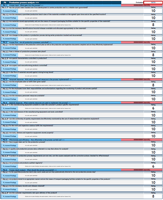 VDA 6.3 Process Audit – Full Package Form questions 2 vda