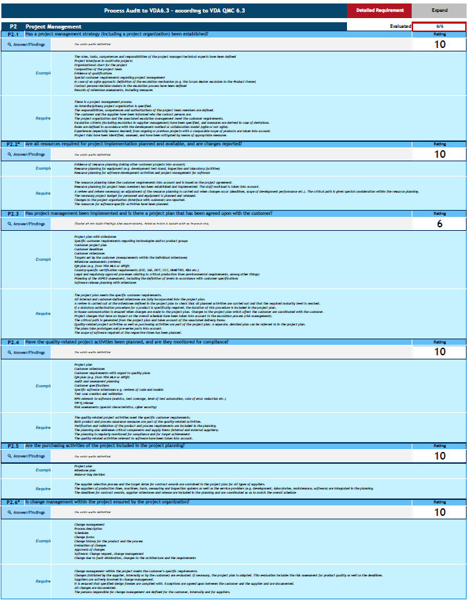 VDA 6.3 Process Audit – Full Package Form questions 3 vda
